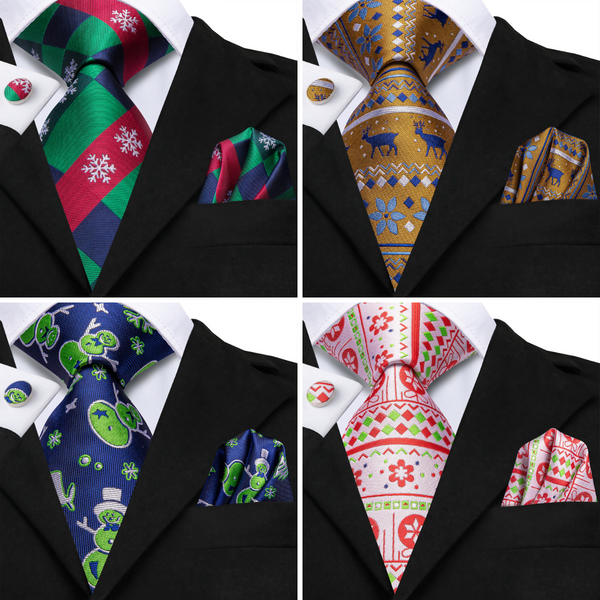Ties2you Novelty Christmas Ties 2023 4PCS Necktie Cufflinks Hanky Set for Men