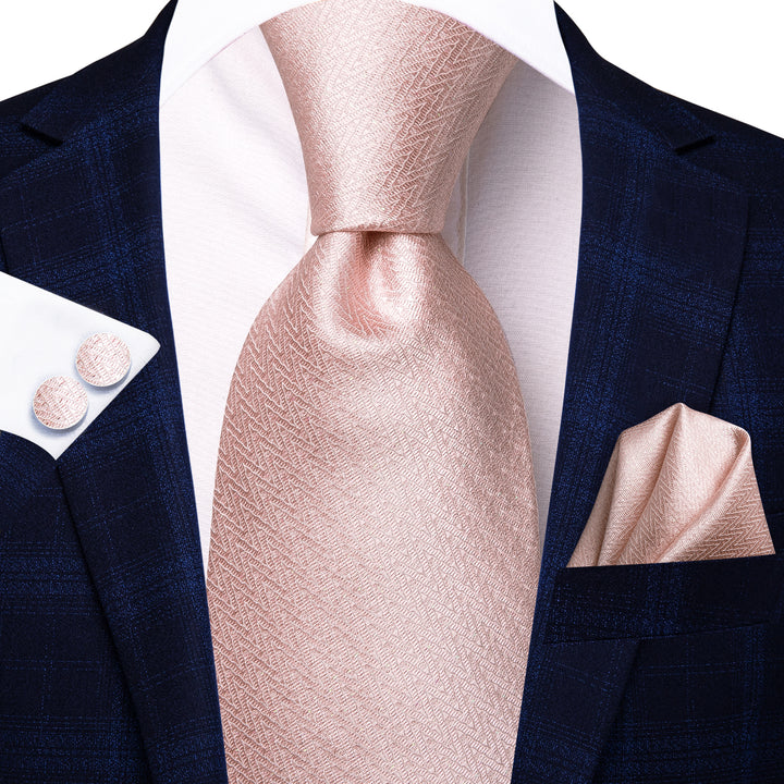 Glossy Pink Solid Necktie Pocket Square Cufflinks Set