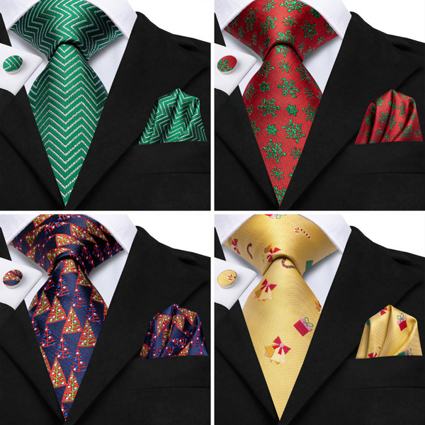 2023 4PCS Ties2you Colorful Christmas Necktie Cufflinks Hanky Set