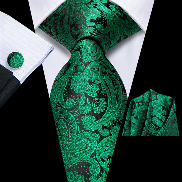 DarkGreen Black Men's 63 Inches Extra Length Tie Handkerchief Cufflinks Set