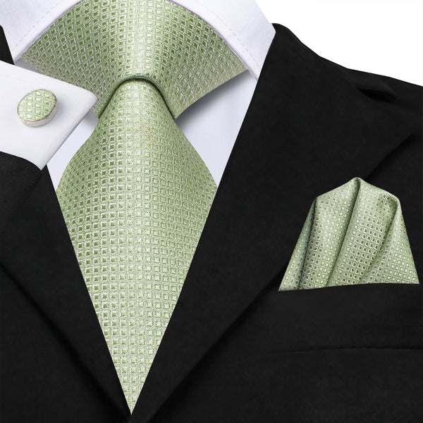 Sage Green Men's 63 Inches Extra Length Tie Handkerchief Cufflinks Set