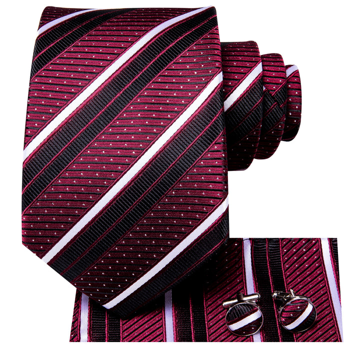 Burgundy Red Black White Striped Men's 63 Inches Extra Length Tie
