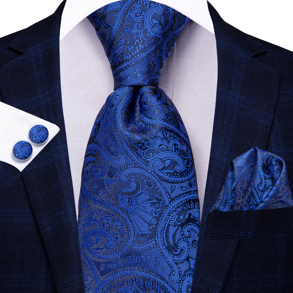 MediumBlue Paisley Men's 63 Inches Extra Length Tie Handkerchief Cufflinks Set