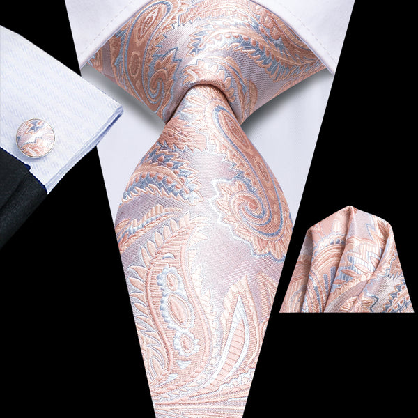 Pink Sky Blue Paisley Men's 63 Inches Extra Length Tie Handkerchief Cufflinks Set