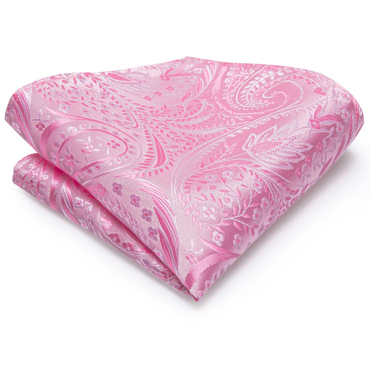 Extra Long Tie Pink Paisley 63 Inches Men's Silk Tie Handkerchief Cufflinks Set