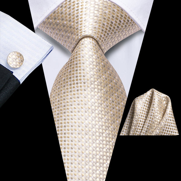 Linen White Polka Dots Men's 63 Inches Extra Length Tie Handkerchief Cufflinks Set