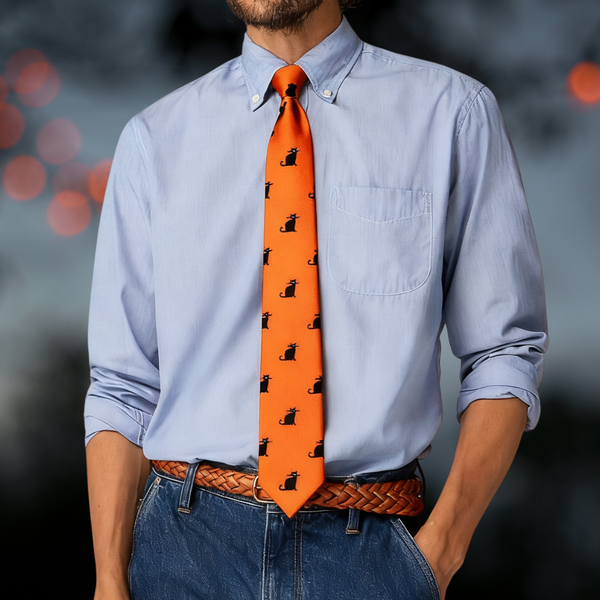 Ties2you Halloween Orange Black Cat Necktie Hanky Cufflinks Set