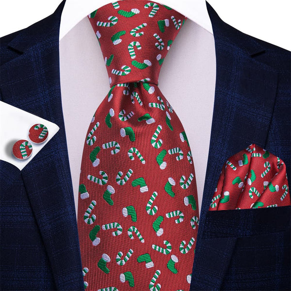 Ties2you Red Green Christmas Candy Cane Necktie Square Cufflinks Set