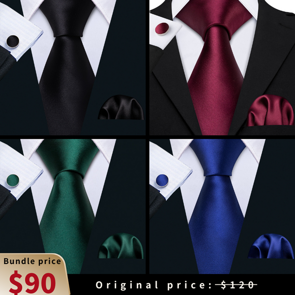4PCS Ties2you Four Color Solid Necktie Cufflinks Hanky Set