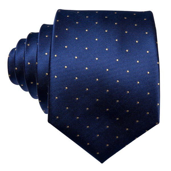 Navy Blue Polka Dot Silk Men's Tie Hanky Cufflinks Set