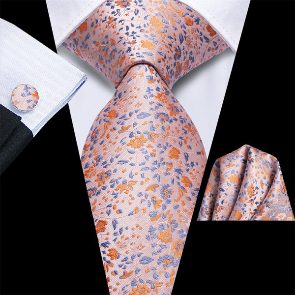 Ties2you Champagne Pink Floral Men's Necktie Pocket Square Cufflinks Set