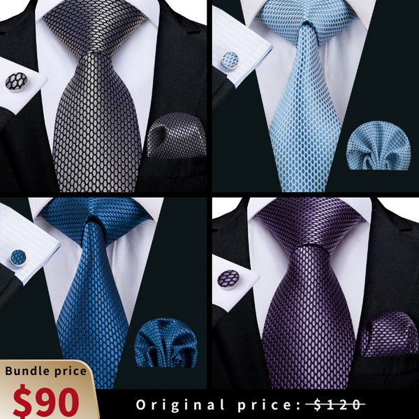 4PCS Ties2you Four Color Geometric Necktie Cufflinks Hanky Set