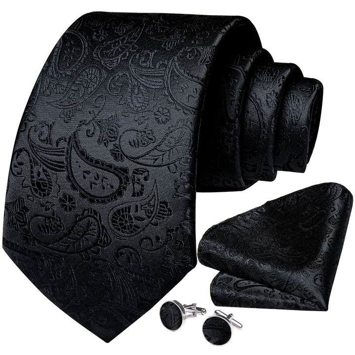 Silk Tie Dark Black Paisley men's necktie