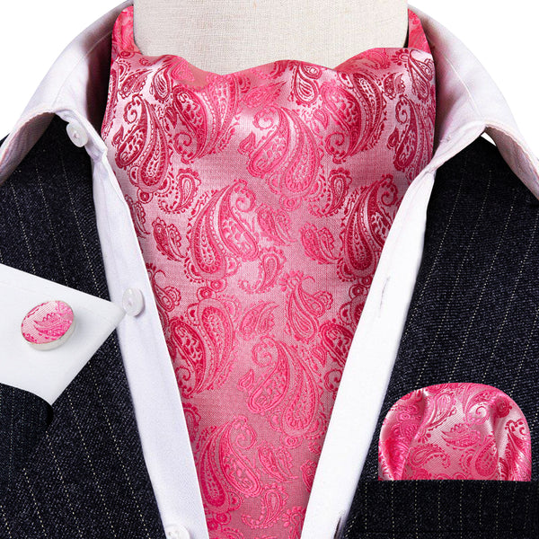 Baby Pink Paisley Silk Ascot Pocket Square Cufflinks Set
