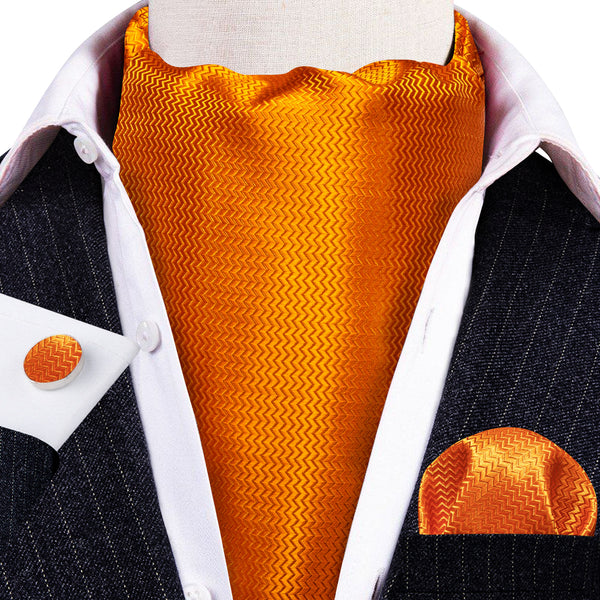 Orange Novelty Woven Silk Ascot Pocket Square Cufflinks Set