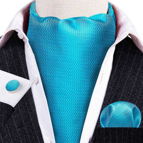 Sky Blue Novelty Woven Silk Ascot Pocket Square Cufflinks Set
