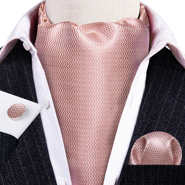 Rose Pink Novelty Woven Silk Ascot Pocket Square Cufflinks Set