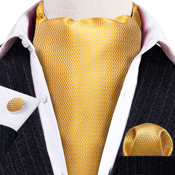 Yellow Novelty Woven Silk Ascot Pocket Square Cufflinks Set