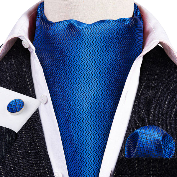 Sapphirine Blue Novelty Woven Silk Ascot Pocket Square Cufflinks Set