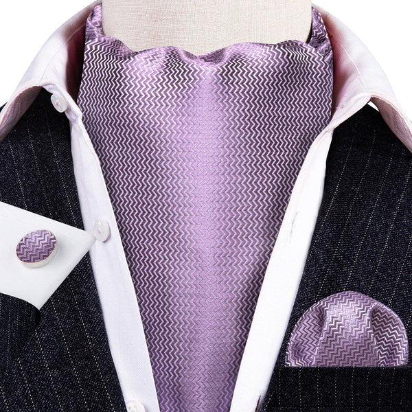Baby Purple Novelty Woven Silk Ascot Pocket Square Cufflinks Set