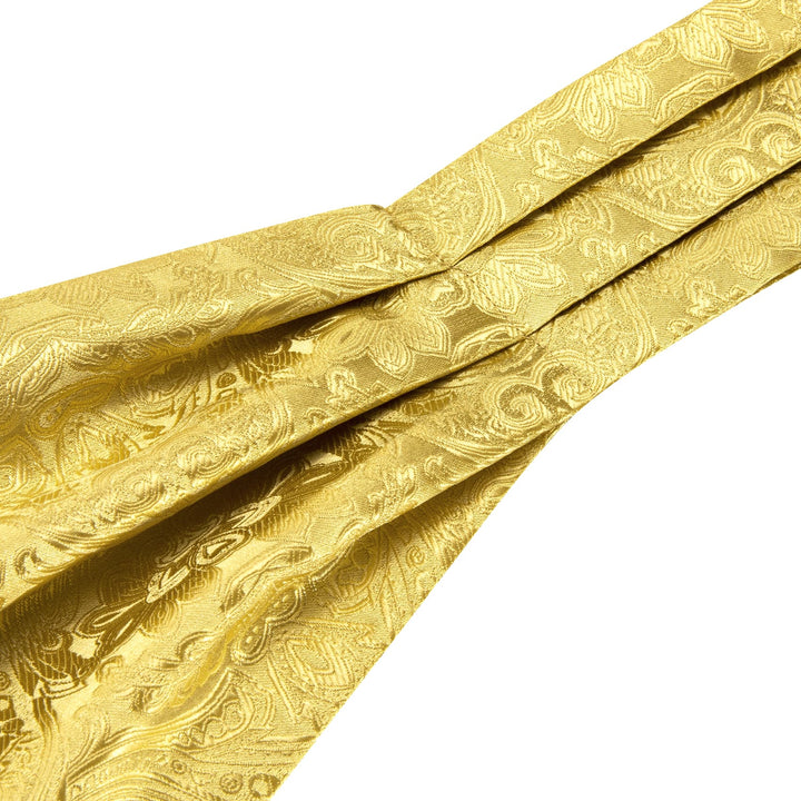gold floral silk mens ascot tie hanky cufflinks set