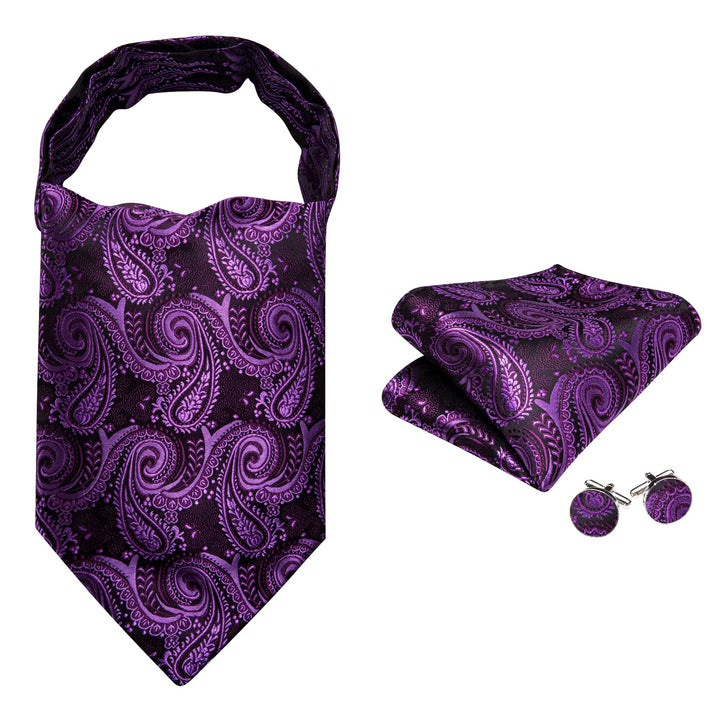  Dark Magenta Purple Paisley Silk Mens Ascot Cravat Tie Set