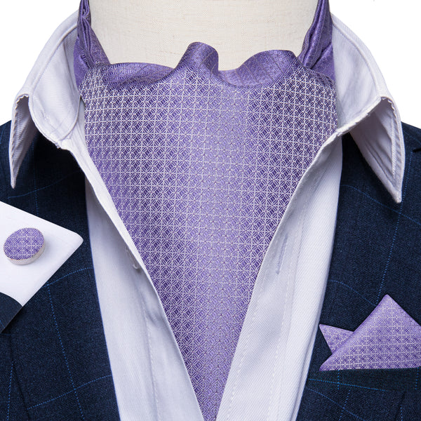 Purple Plaid Silk Ascot Pocket Square Cufflinks Set