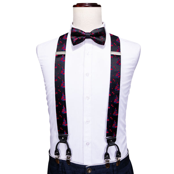 Black Blue Christmas Tree Y Back Brace Clip-on Men's Suspender with Bow Tie Set