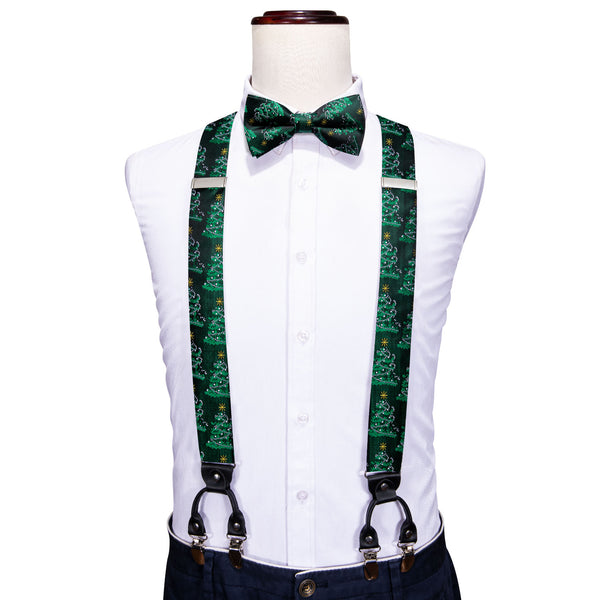 Black Green Christmas Tree Y Back Brace Clip-on Men's Suspender with Bow Tie Set