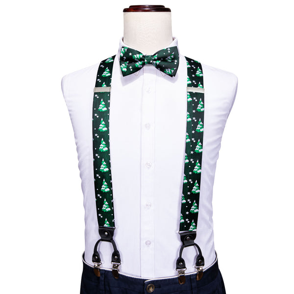 Green Christmas Tree Y Back Brace Clip-on Men's Suspender with Bow Tie Set
