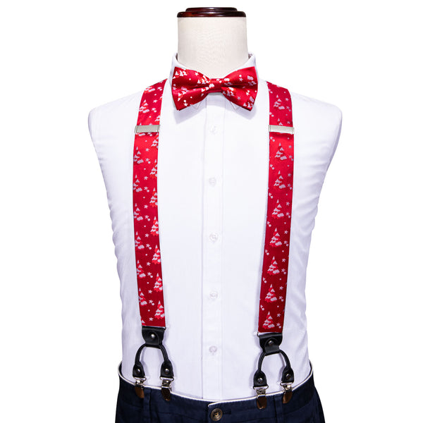 Red Christmas Tree Y Back Brace Clip-on Men's Suspender with Bow Tie Set
