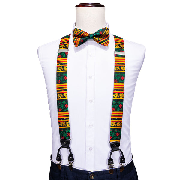 Yellow Red Green Snowflake Novelty Y Back Brace Clip-on Men's Suspender with Bow Tie Set