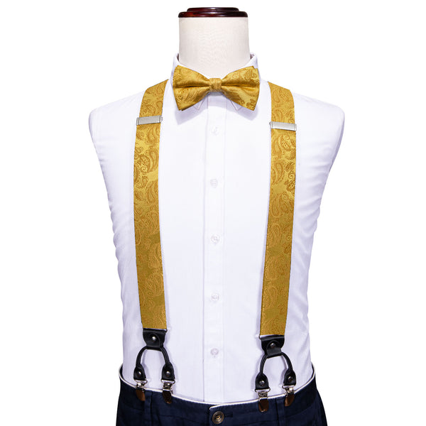 Gold Paisley Y Back Brace Clip-on Men's Suspender with Bow Tie Set