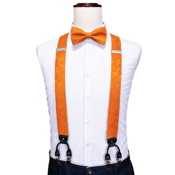 Orange Paisley Y Back Brace Clip-on Men's Suspender with Bow Tie Set