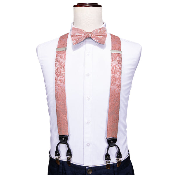 Pink Paisley Y Back Brace Clip-on Men's Suspender with Bow Tie Set