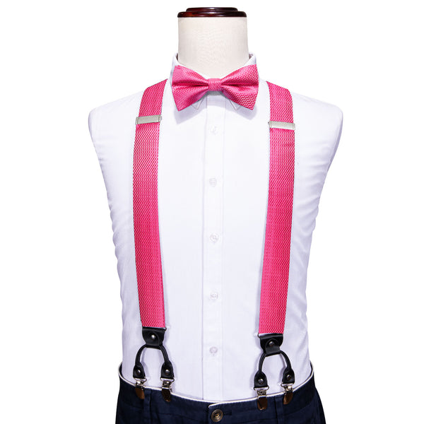 Pink Novelty Woven Y Back Brace Clip-on Men's Suspender with Bow Tie Set