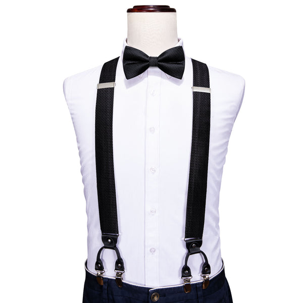 Black Novelty Y Back Brace Clip-on Men's Suspender with Bow Tie Set
