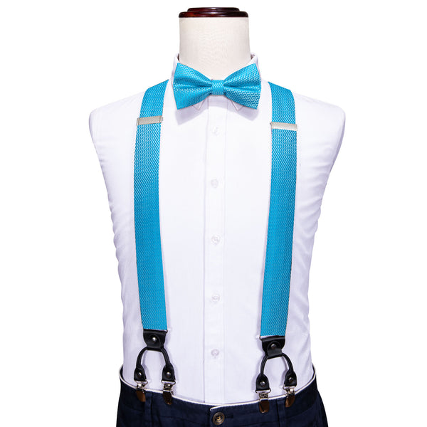 Sky Blue Novelty Y Back Brace Clip-on Men's Suspender with Bow Tie Set