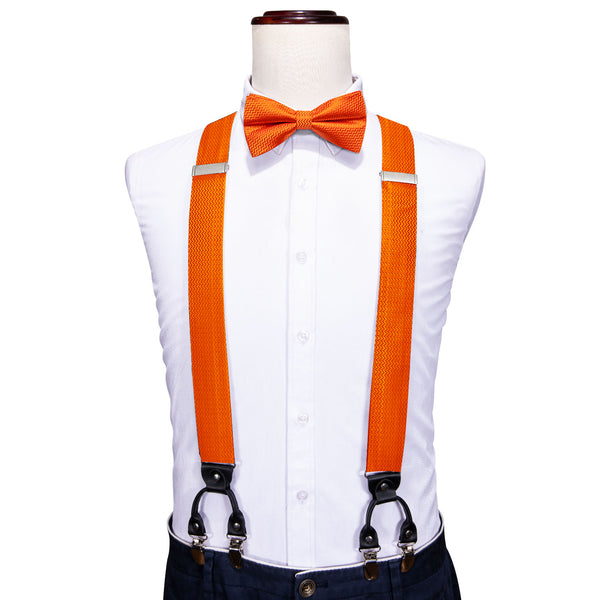 Orange Novelty Woven Y Back Brace Clip-on Men's Suspender with Bow Tie Set