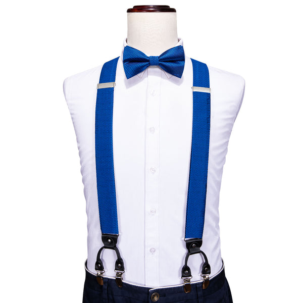 Sapphirine Blue Novelty Woven Y Back Brace Clip-on Men's Suspender with Bow Tie Set