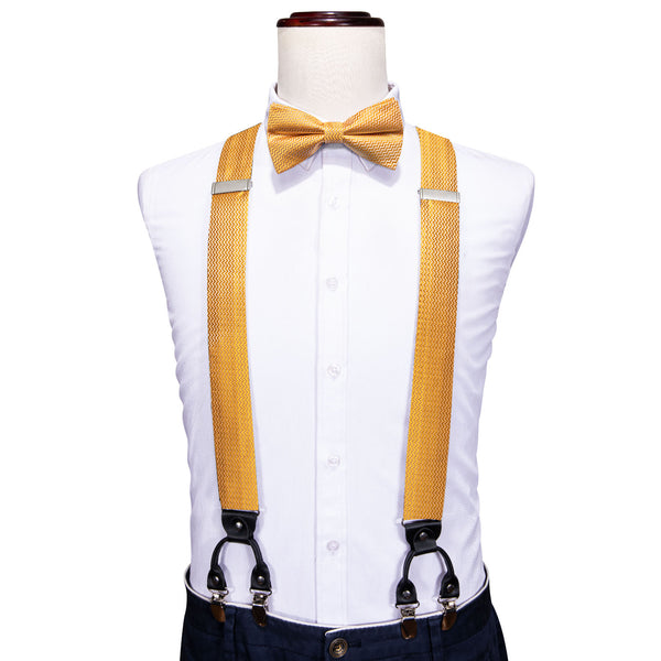 Golden Novelty Woven Y Back Brace Clip-on Men's Suspender with Bow Tie Set