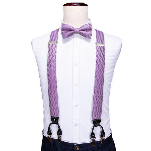 Purple Novelty Y Back Brace Clip-on Men's Suspender with Bow Tie Set