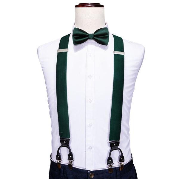 Dark Green Solid Y Back Brace Clip-on Men's Suspender with Bow Tie Set