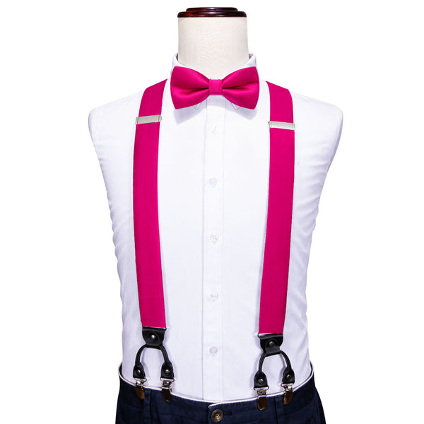 Rose Red Solid Y Back Brace Clip-on Men's Suspender with Bow Tie Set