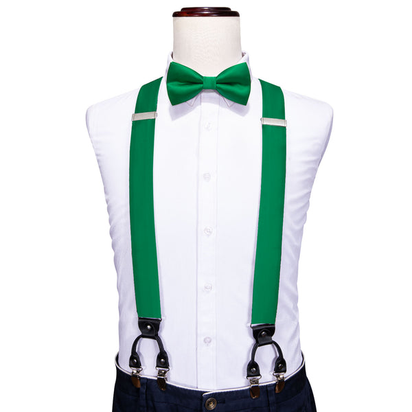 Green Solid Y Back Brace Clip-on Men's Suspender with Bow Tie Set