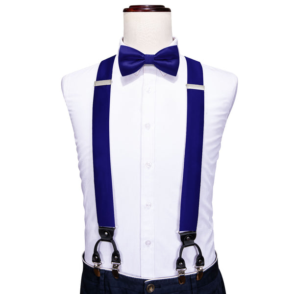 Blue Purple Solid Y Back Brace Clip-on Men's Suspender with Bow Tie Set