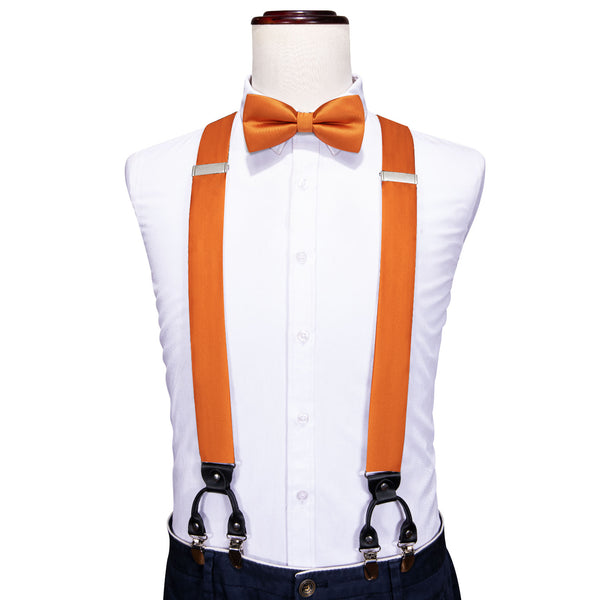 Orange Solid Y Back Brace Clip-on Men's Suspender with Bow Tie Set