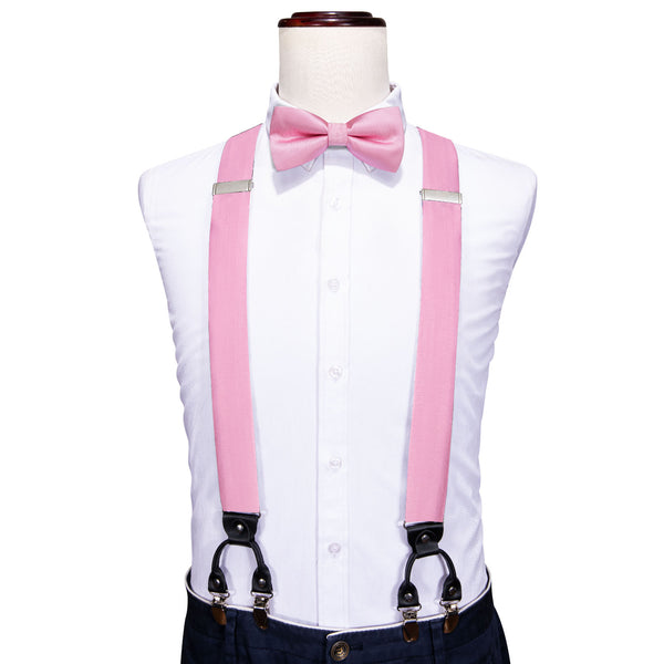 Baby Pink Solid Y Back Brace Clip-on Men's Suspender with Bow Tie Set