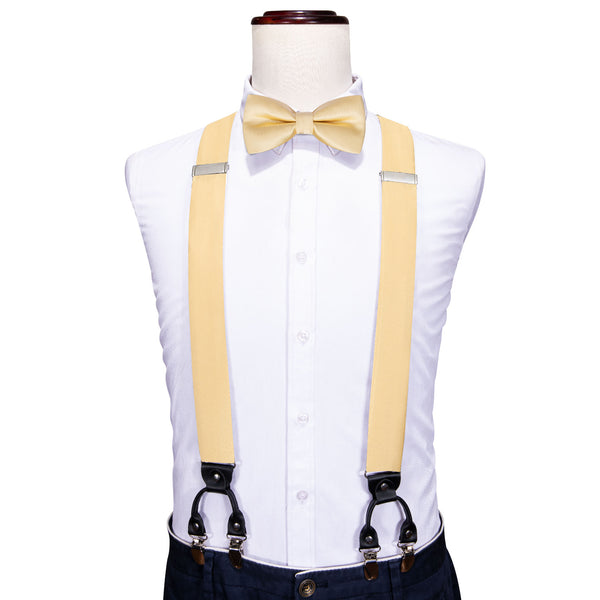 Light Yellow Solid Y Back Brace Clip-on Men's Suspender with Bow Tie Set
