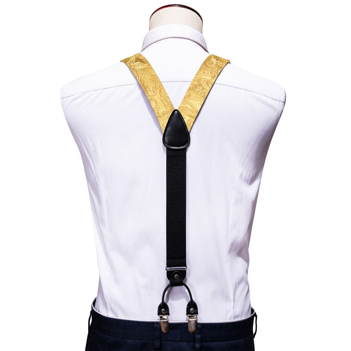 Yellow Floral Y Back Brace Clip-on Mens Suspender Bow Tie Set
